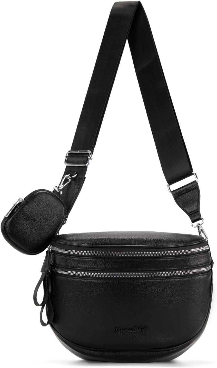 imageMontana West Crossbody Bags for Women Large Bum Bag Sling Belt Purse Fanny Packs with Adjustable Wide StrapBlack
