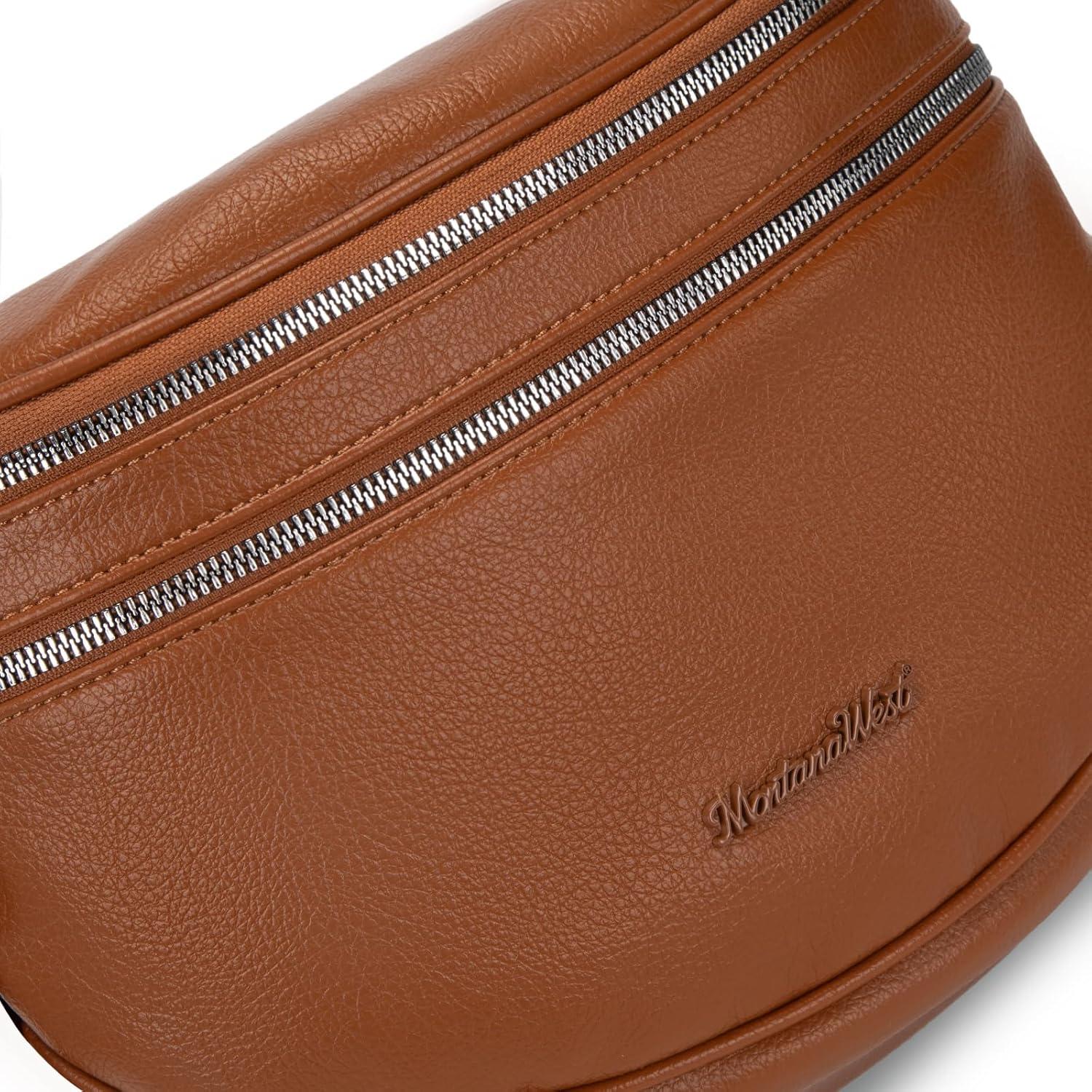 imageMontana West Crossbody Bags for Women Large Bum Bag Sling Belt Purse Fanny Packs with Adjustable Wide StrapCognac