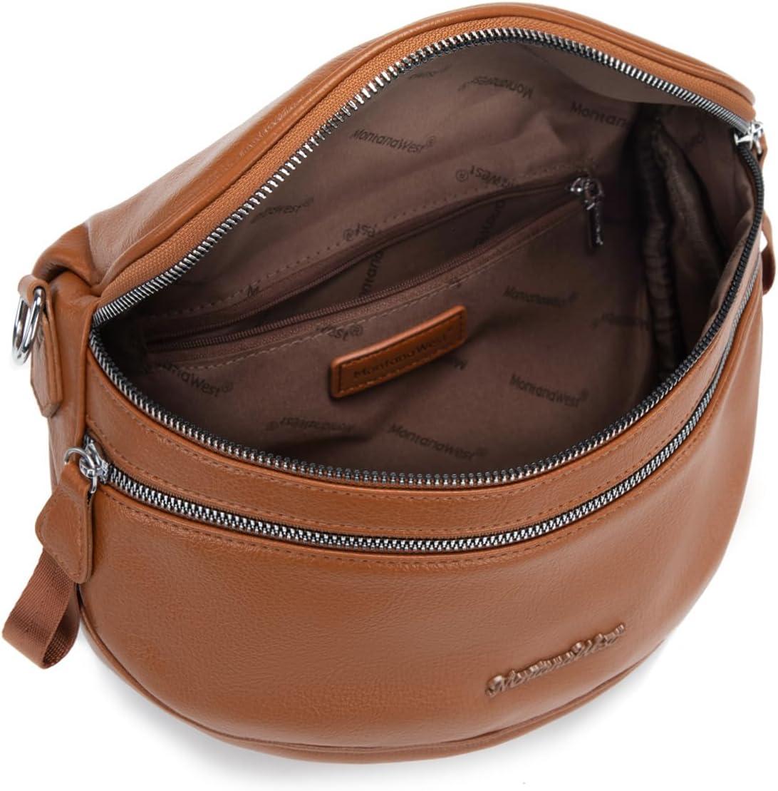 imageMontana West Crossbody Bags for Women Large Bum Bag Sling Belt Purse Fanny Packs with Adjustable Wide StrapCognac