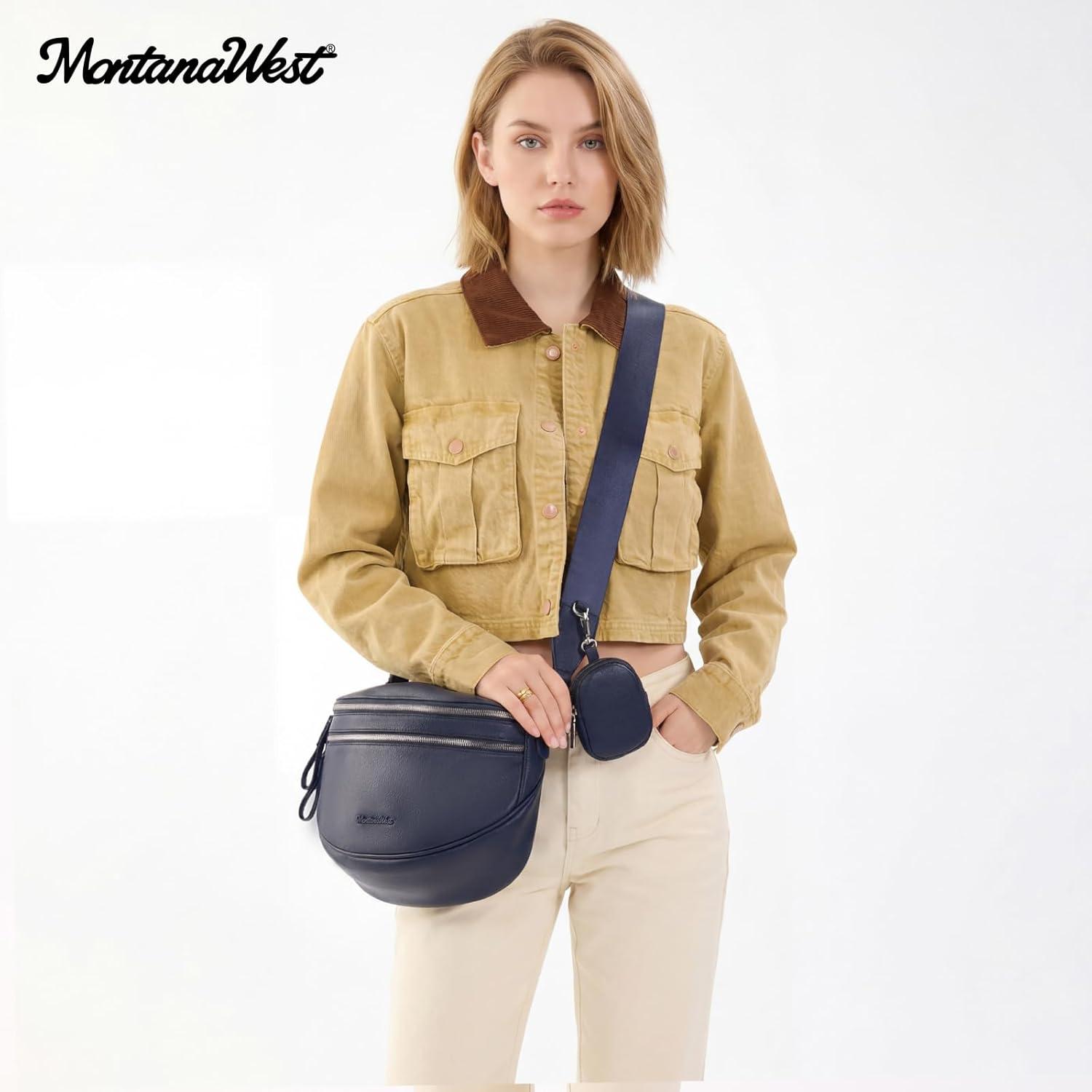 imageMontana West Crossbody Bags for Women Large Bum Bag Sling Belt Purse Fanny Packs with Adjustable Wide StrapNavy Blue