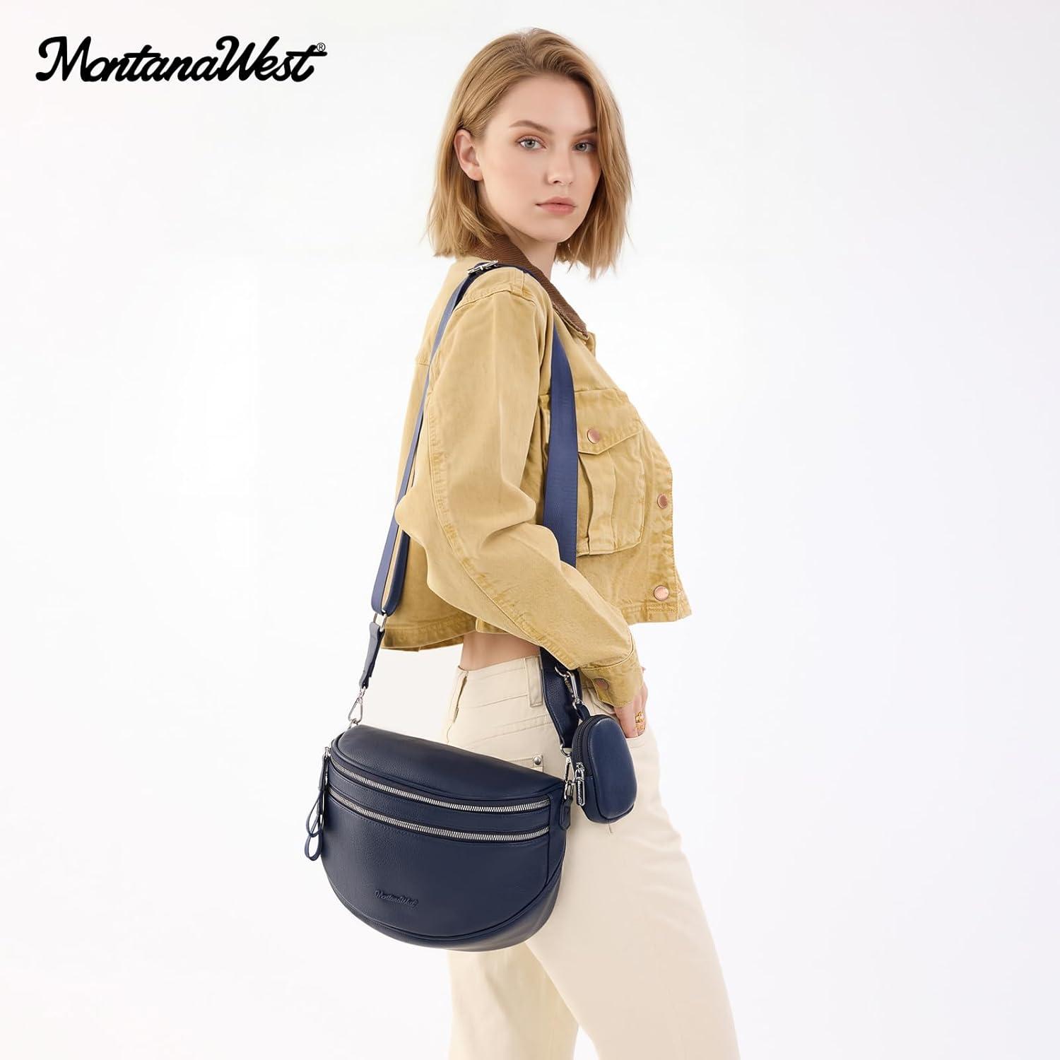 imageMontana West Crossbody Bags for Women Large Bum Bag Sling Belt Purse Fanny Packs with Adjustable Wide StrapNavy Blue