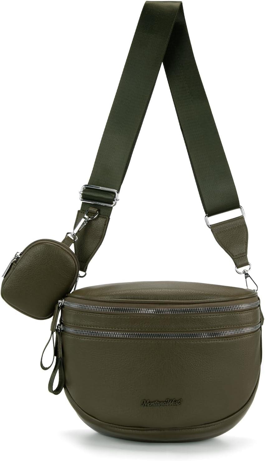 imageMontana West Crossbody Bags for Women Large Bum Bag Sling Belt Purse Fanny Packs with Adjustable Wide StrapOlive Green