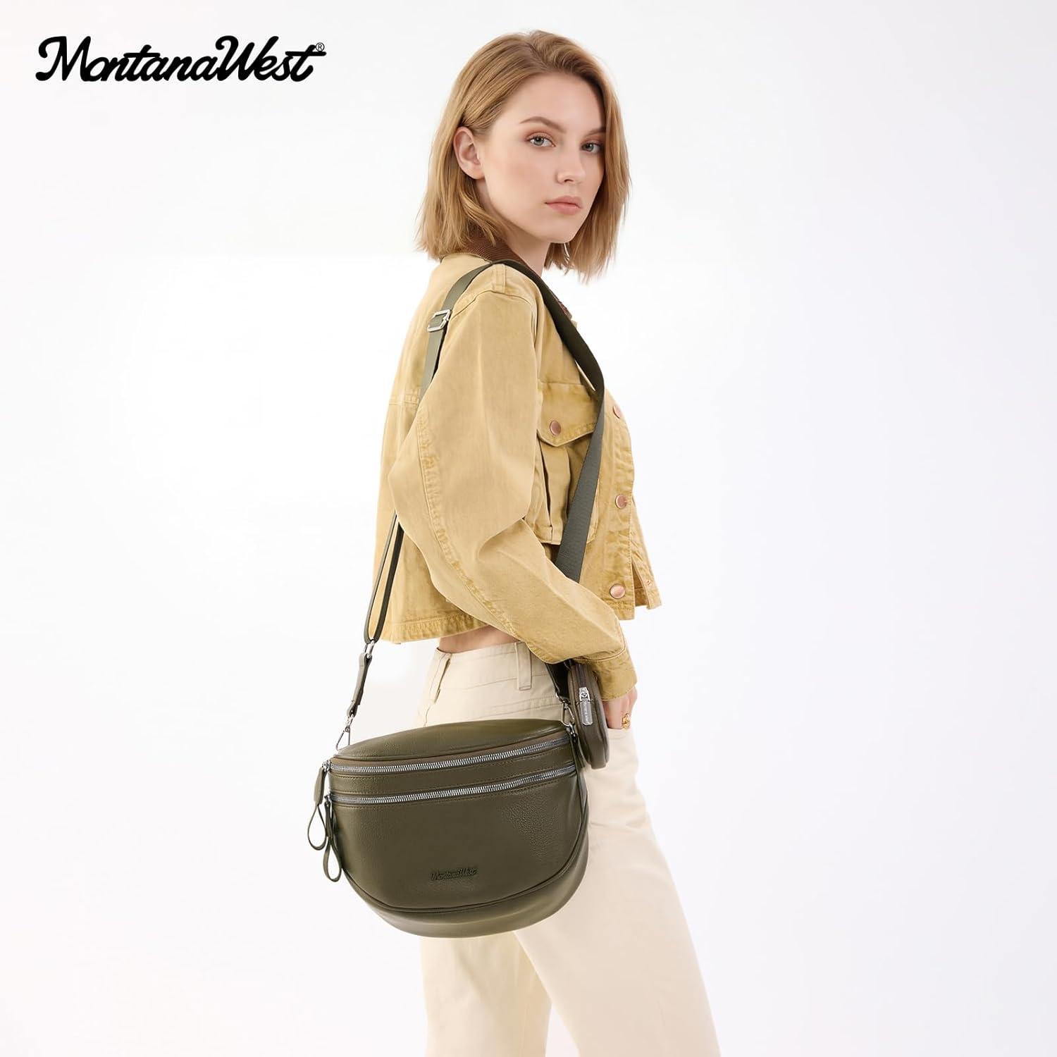 imageMontana West Crossbody Bags for Women Large Bum Bag Sling Belt Purse Fanny Packs with Adjustable Wide StrapOlive Green