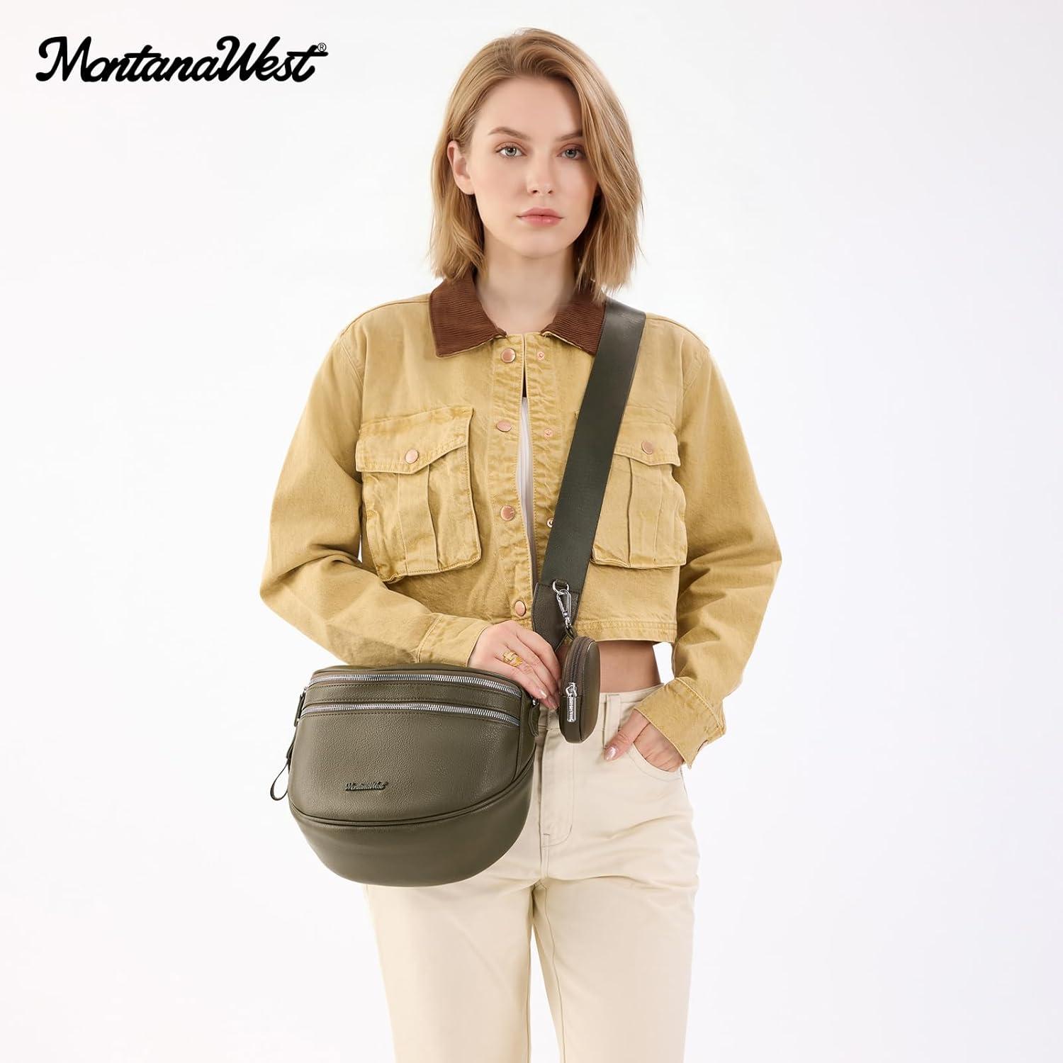 imageMontana West Crossbody Bags for Women Large Bum Bag Sling Belt Purse Fanny Packs with Adjustable Wide StrapOlive Green