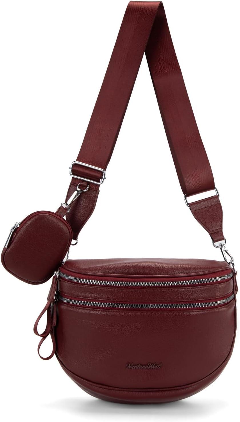 imageMontana West Crossbody Bags for Women Large Bum Bag Sling Belt Purse Fanny Packs with Adjustable Wide Strapburgundy