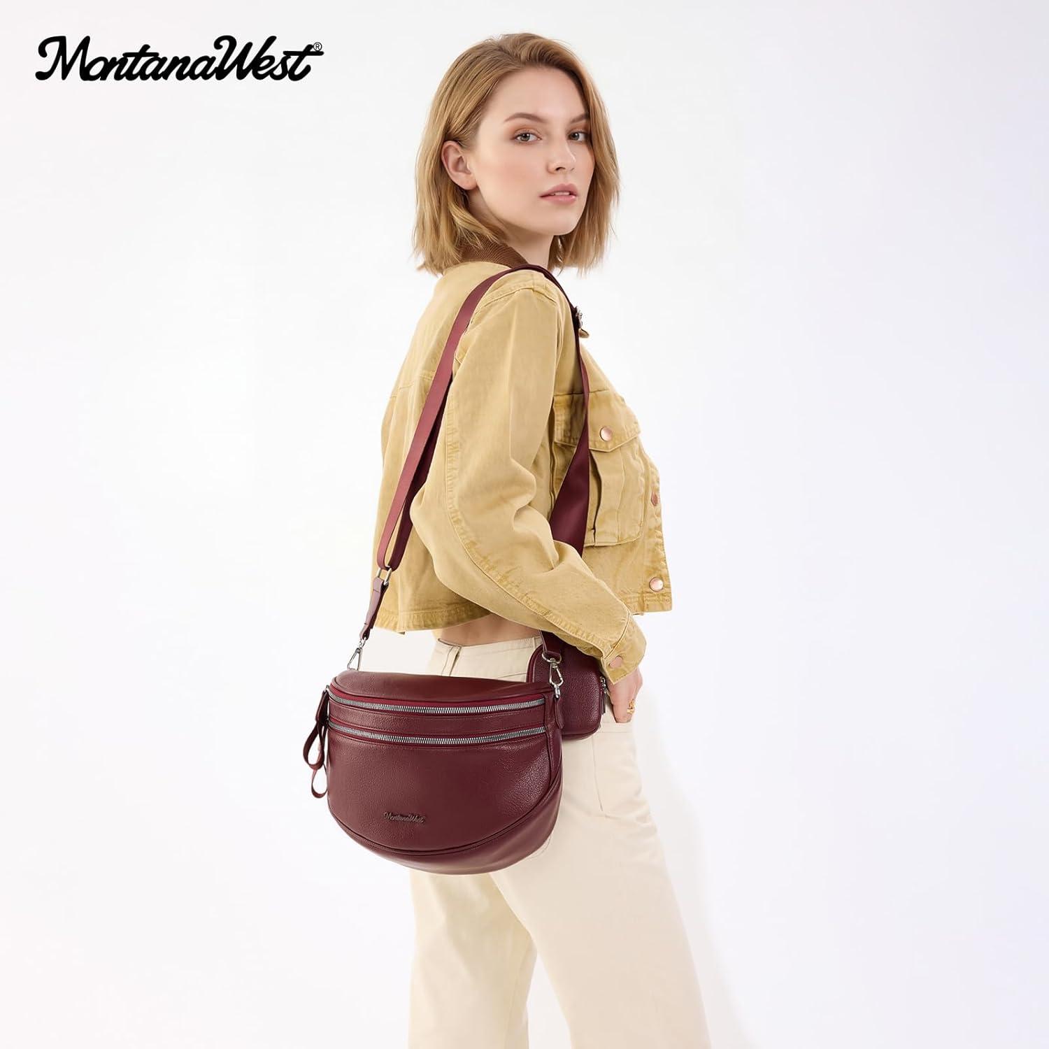 imageMontana West Crossbody Bags for Women Large Bum Bag Sling Belt Purse Fanny Packs with Adjustable Wide Strapburgundy