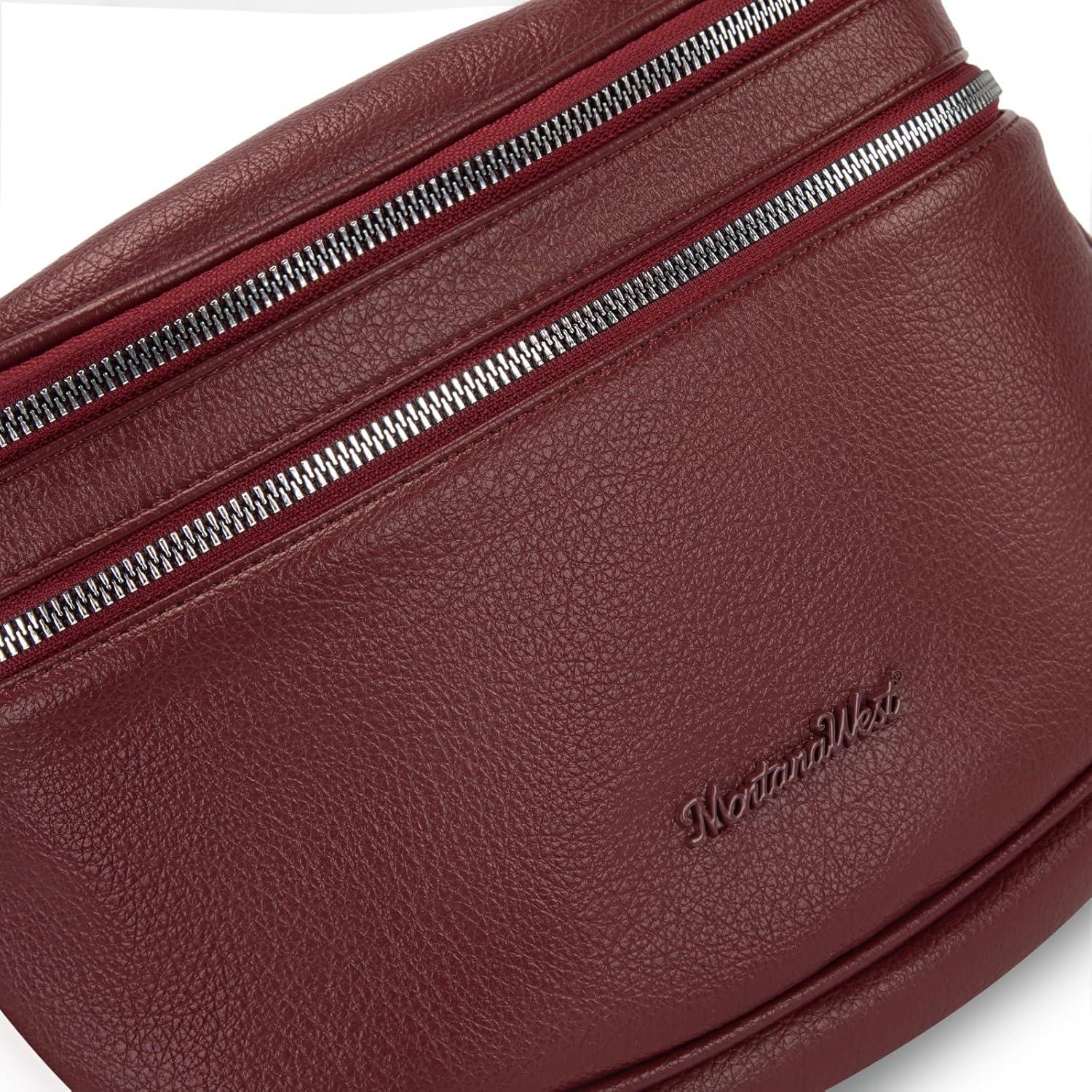 imageMontana West Crossbody Bags for Women Large Bum Bag Sling Belt Purse Fanny Packs with Adjustable Wide Strapburgundy