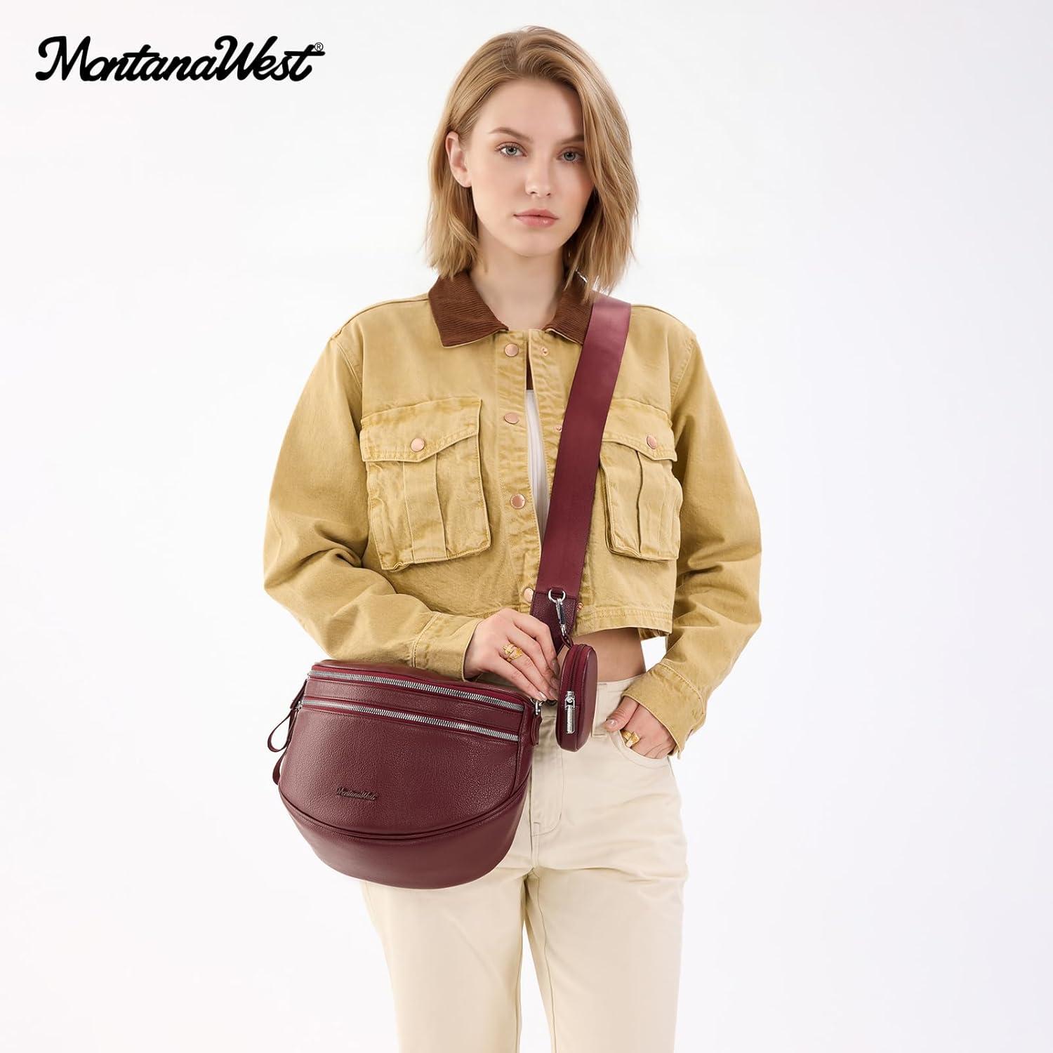 imageMontana West Crossbody Bags for Women Large Bum Bag Sling Belt Purse Fanny Packs with Adjustable Wide Strapburgundy