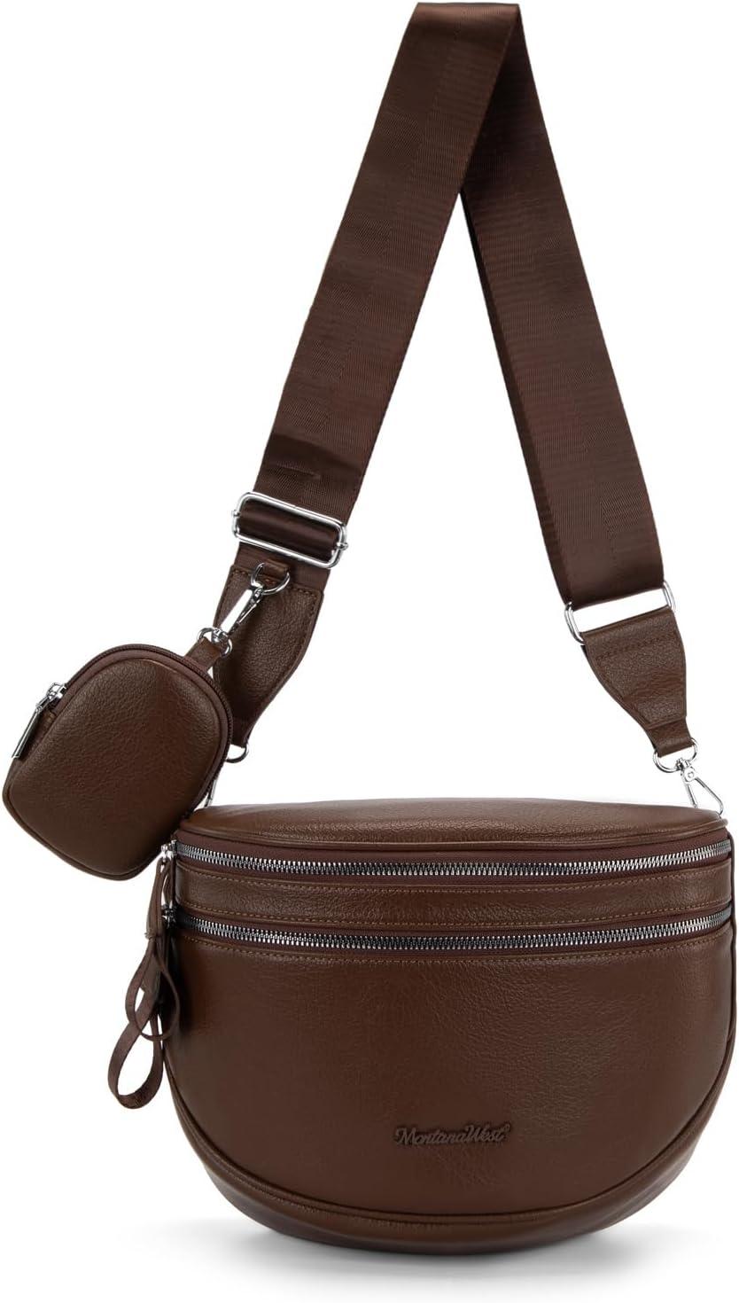 imageMontana West Crossbody Bags for Women Large Bum Bag Sling Belt Purse Fanny Packs with Adjustable Wide Strapchocolate