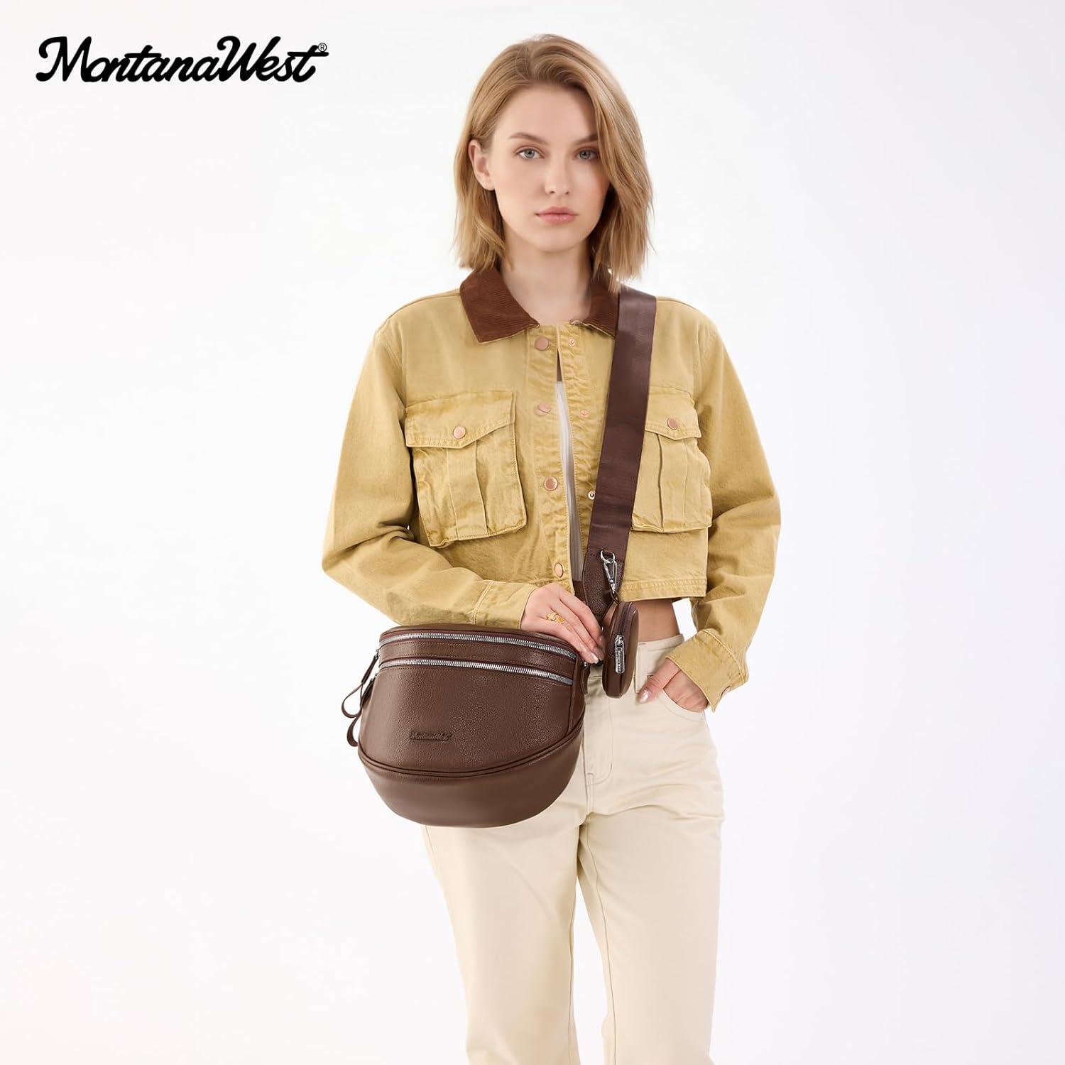 imageMontana West Crossbody Bags for Women Large Bum Bag Sling Belt Purse Fanny Packs with Adjustable Wide Strapchocolate