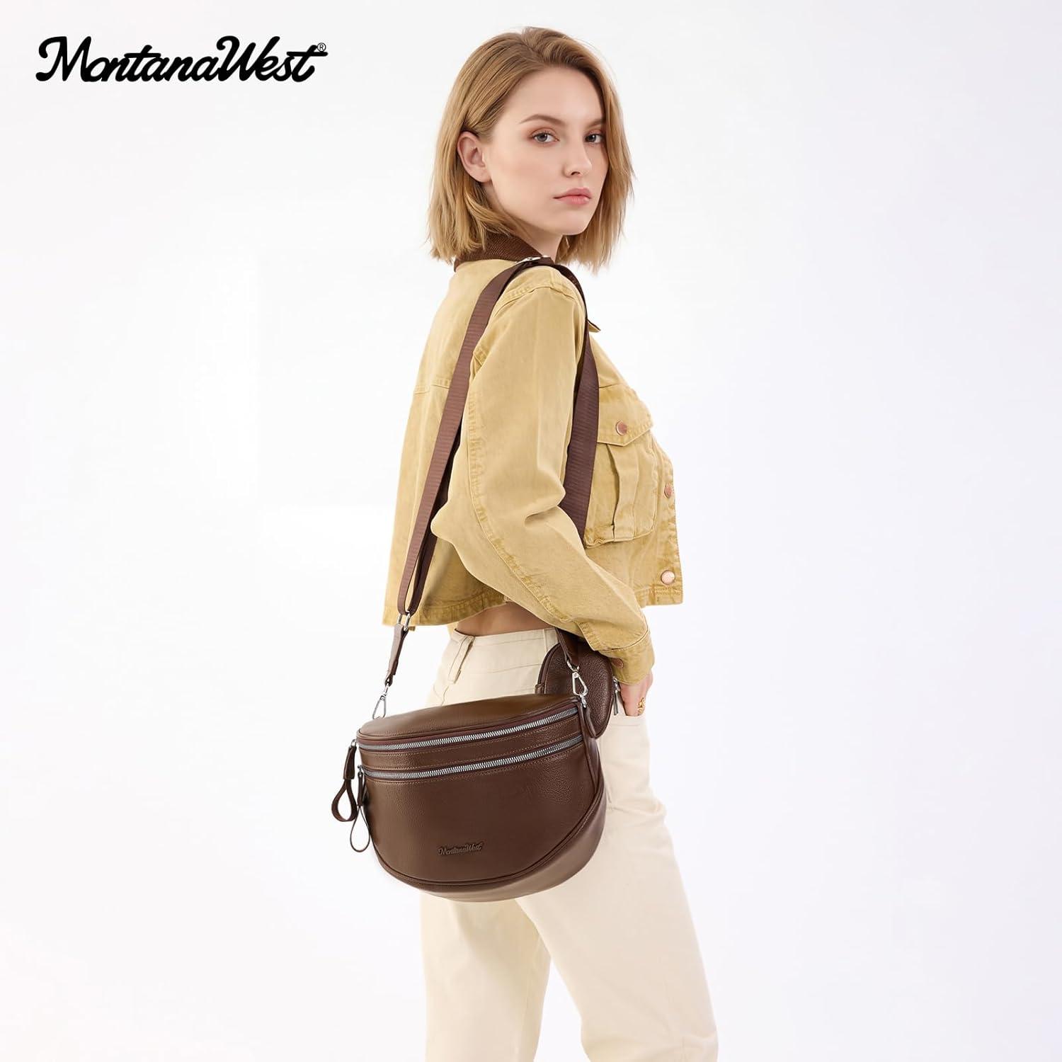 imageMontana West Crossbody Bags for Women Large Bum Bag Sling Belt Purse Fanny Packs with Adjustable Wide Strapchocolate