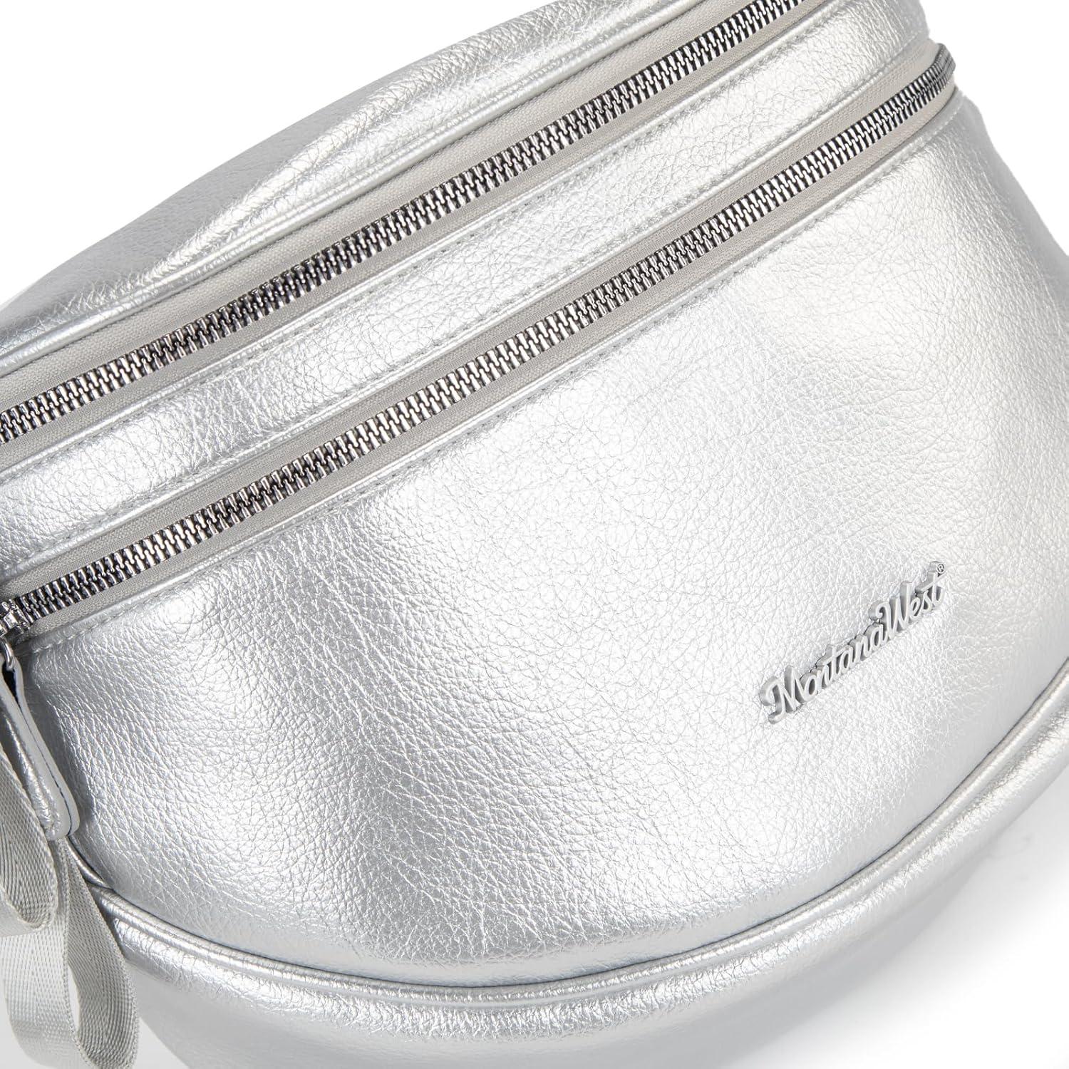 imageMontana West Crossbody Bags for Women Large Bum Bag Sling Belt Purse Fanny Packs with Adjustable Wide Strapsilver