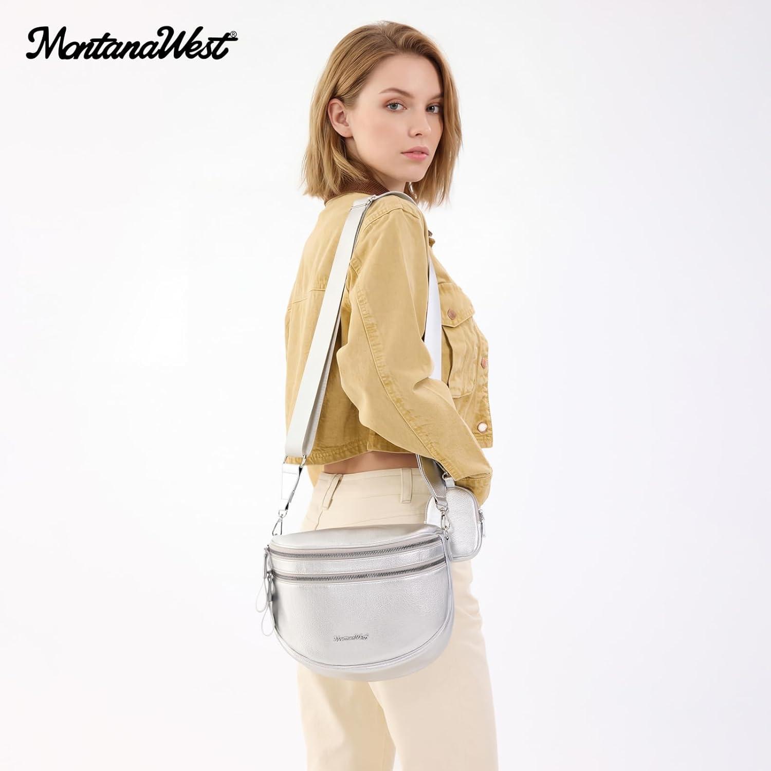 imageMontana West Crossbody Bags for Women Large Bum Bag Sling Belt Purse Fanny Packs with Adjustable Wide Strapsilver