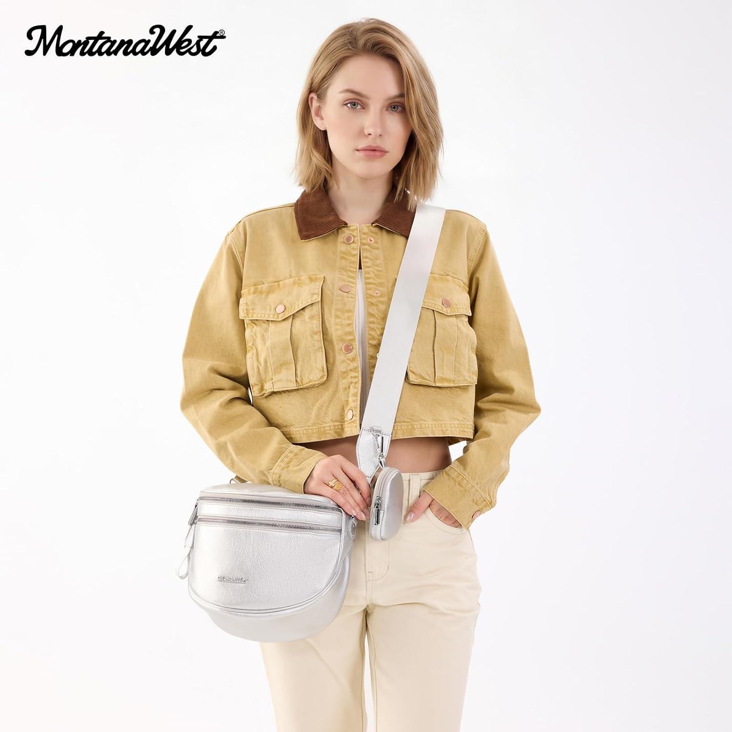 imageMontana West Crossbody Bags for Women Large Bum Bag Sling Belt Purse Fanny Packs with Adjustable Wide Strapsilver