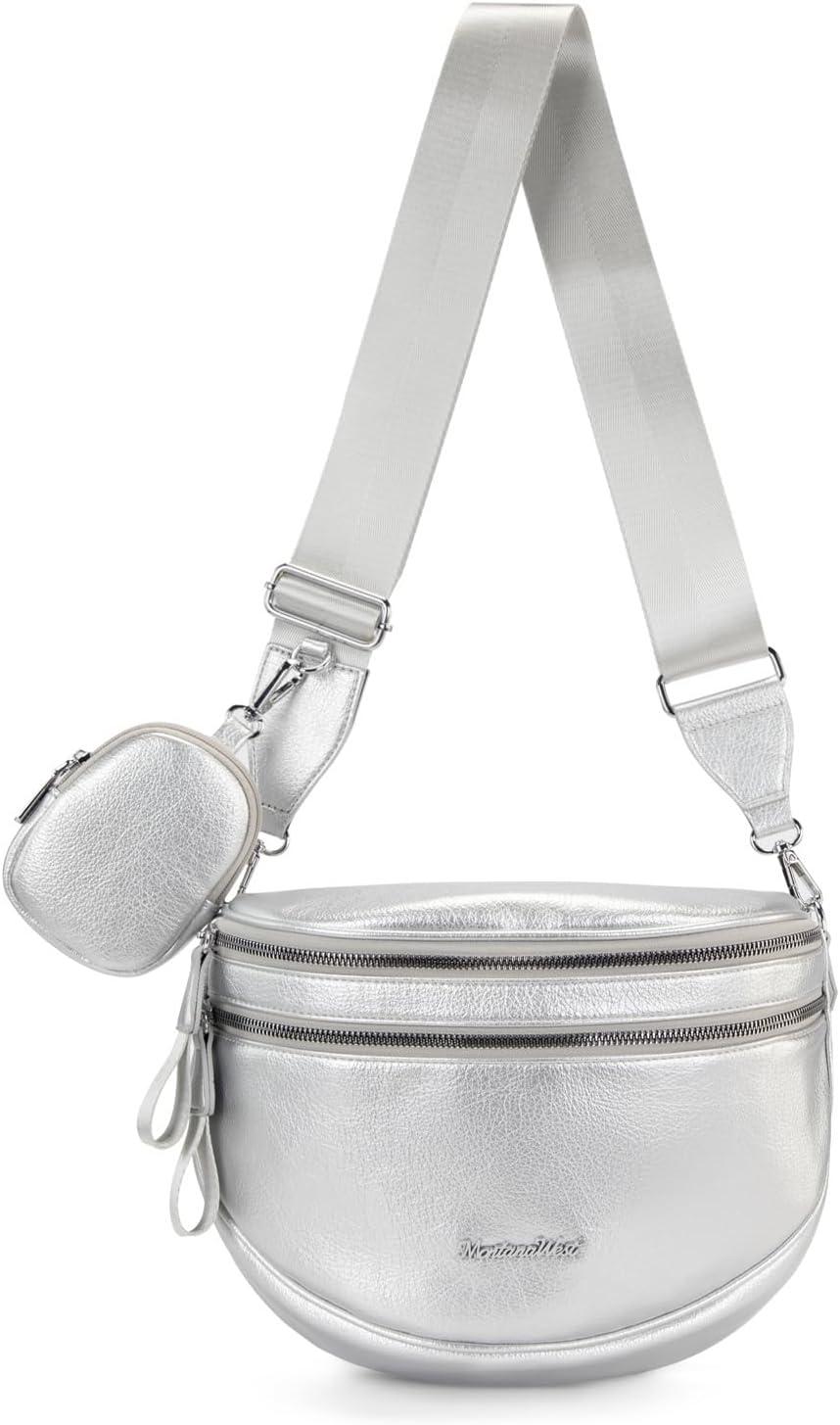 imageMontana West Crossbody Bags for Women Large Bum Bag Sling Belt Purse Fanny Packs with Adjustable Wide Strapsilver