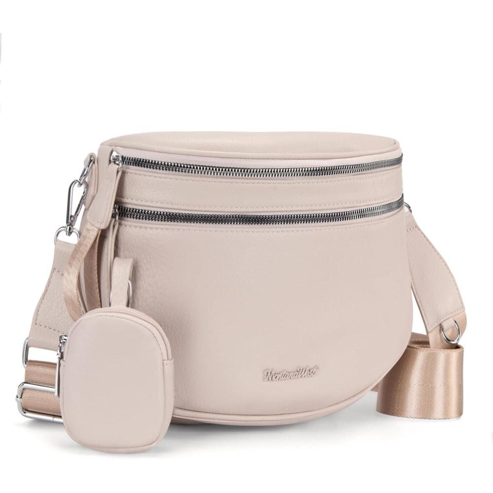 imageMontana West Crossbody Bags for Women Large Bum Bag Sling Belt Purse Fanny Packs with Adjustable Wide StrapBeige
