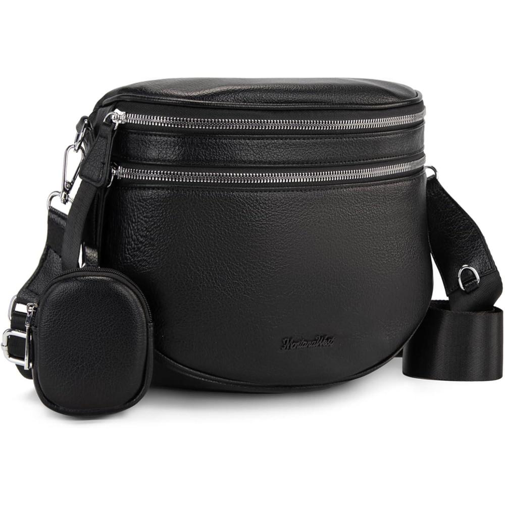 imageMontana West Crossbody Bags for Women Large Bum Bag Sling Belt Purse Fanny Packs with Adjustable Wide StrapBlack