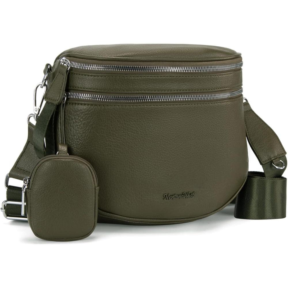 imageMontana West Crossbody Bags for Women Large Bum Bag Sling Belt Purse Fanny Packs with Adjustable Wide StrapOlive Green