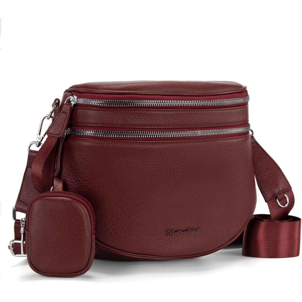 imageMontana West Crossbody Bags for Women Large Bum Bag Sling Belt Purse Fanny Packs with Adjustable Wide Strapburgundy