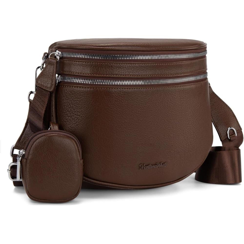 imageMontana West Crossbody Bags for Women Large Bum Bag Sling Belt Purse Fanny Packs with Adjustable Wide Strapchocolate