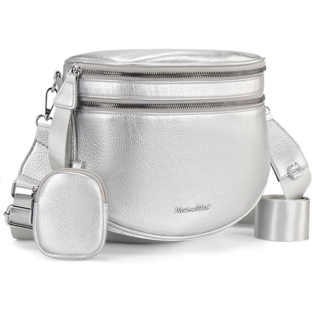 imageMontana West Crossbody Bags for Women Large Bum Bag Sling Belt Purse Fanny Packs with Adjustable Wide Strapsilver