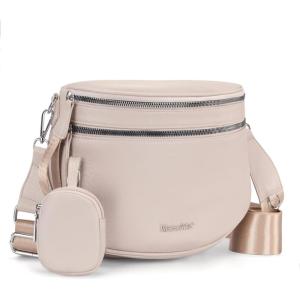 Montana West Crossbody Bags for Women Large Bum Bag Sling Belt Purse Fanny Packs with Adjustable Wide Strap(Beige)