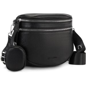 Montana West Crossbody Bags for Women Large Bum Bag Sling Belt Purse Fanny Packs with Adjustable Wide Strap(Black)