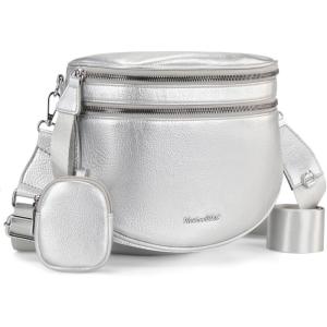 Montana West Crossbody Bags for Women Large Bum Bag Sling Belt Purse Fanny Packs with Adjustable Wide Strap(silver)