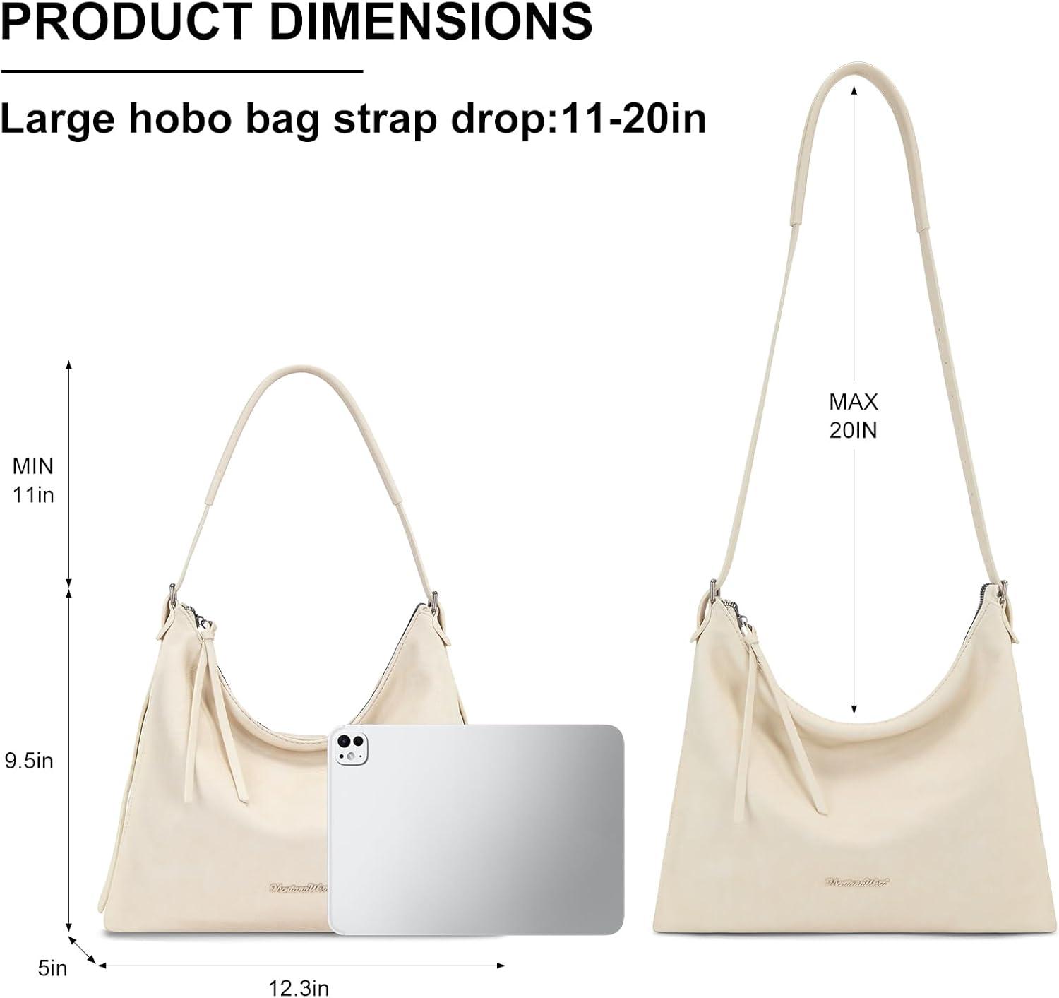 imageMontana West Hobo Bags for Women Slouchy Shoulder Handbags Ultra Soft Vegan Leather Ladies Crossbody Purse With ZipperBeige