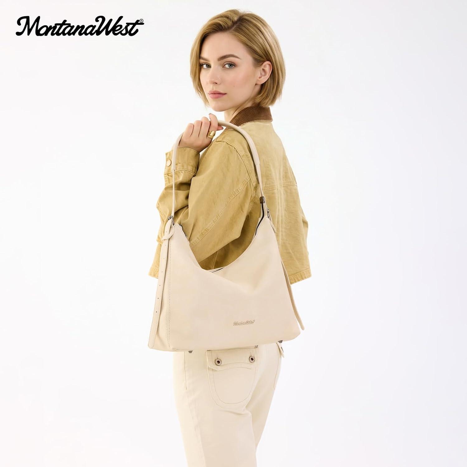 imageMontana West Hobo Bags for Women Slouchy Shoulder Handbags Ultra Soft Vegan Leather Ladies Crossbody Purse With ZipperBeige