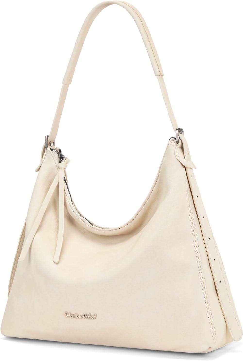 imageMontana West Hobo Bags for Women Slouchy Shoulder Handbags Ultra Soft Vegan Leather Ladies Crossbody Purse With ZipperBeige