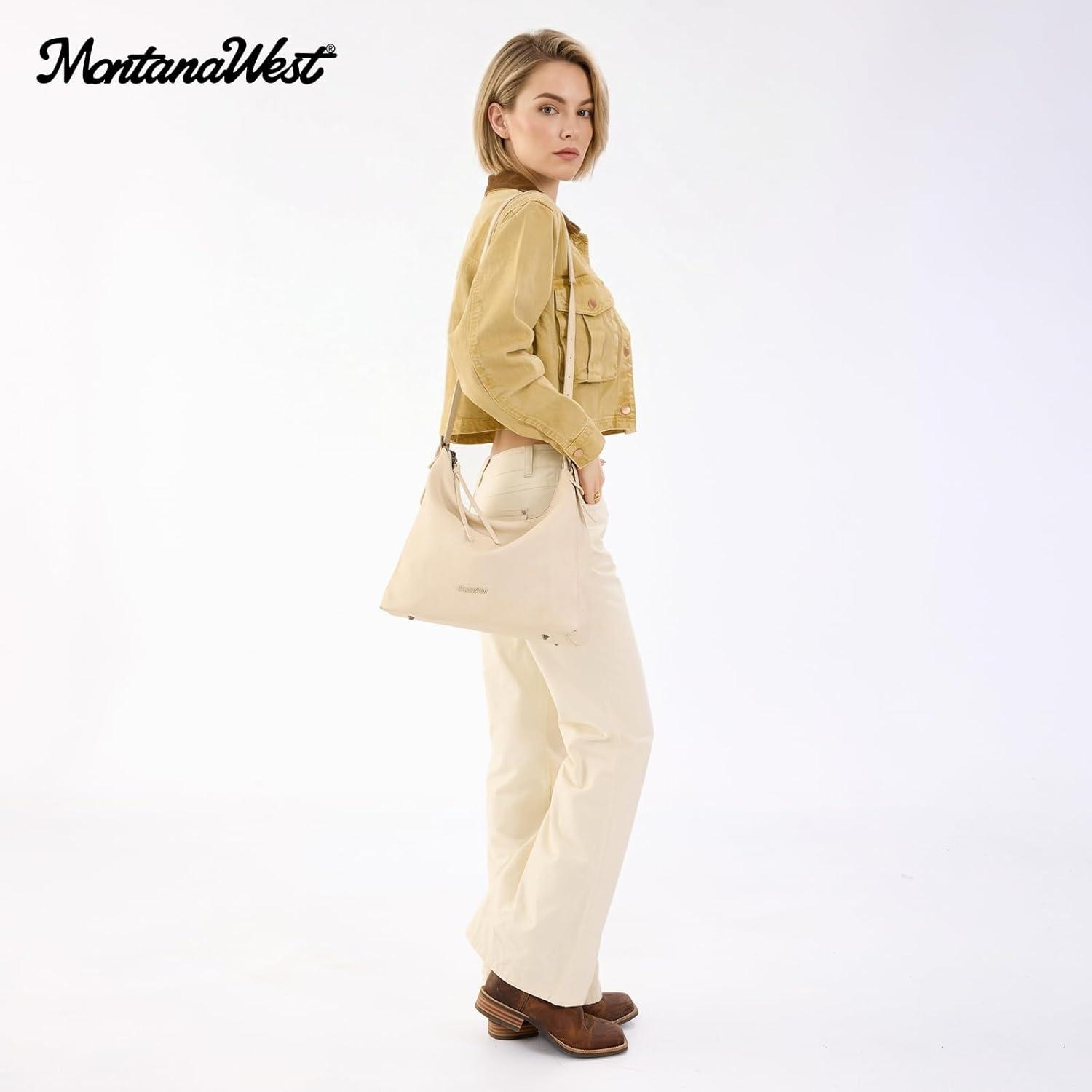 imageMontana West Hobo Bags for Women Slouchy Shoulder Handbags Ultra Soft Vegan Leather Ladies Crossbody Purse With ZipperBeige