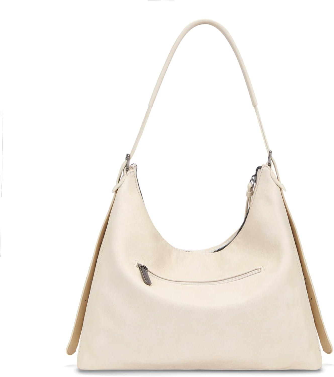 imageMontana West Hobo Bags for Women Slouchy Shoulder Handbags Ultra Soft Vegan Leather Ladies Crossbody Purse With ZipperBeige