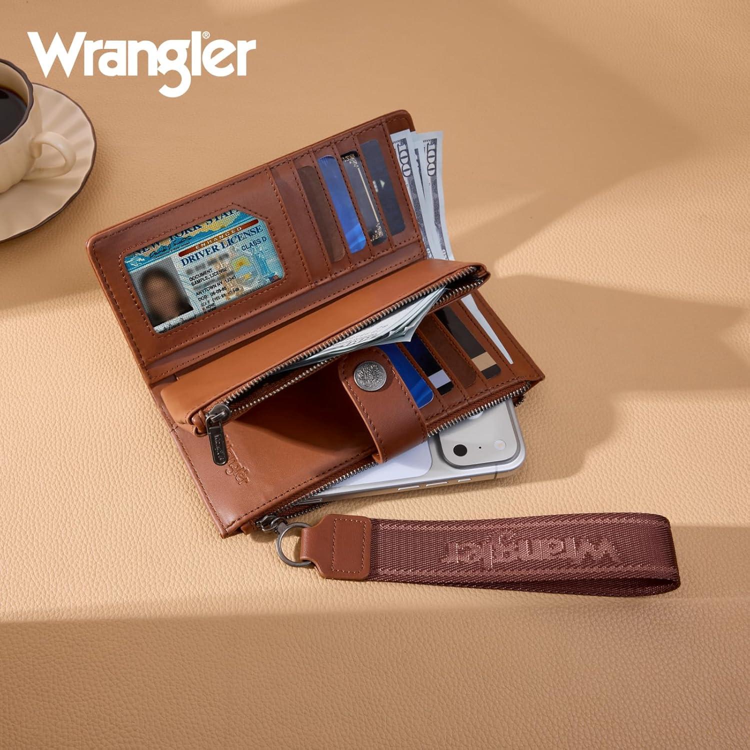 imageMontana West X Wrangler Wristlet Wallet Purple Daisy Floral Wallet Card Cases amp Money Organizers Large Capacity Bifold Wallets Ladies Female Travel Clutch Wallets with ID WindowBrown