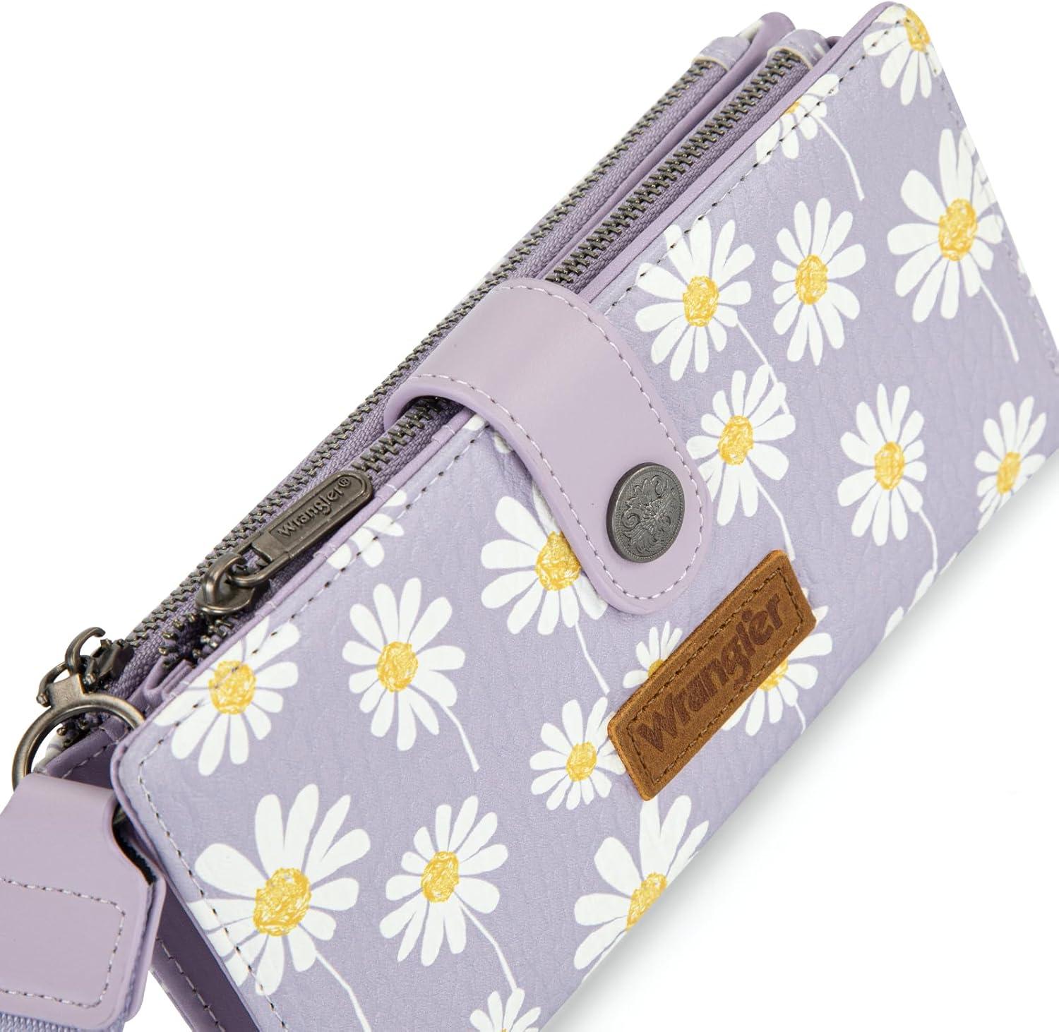 imageMontana West X Wrangler Wristlet Wallet Purple Daisy Floral Wallet Card Cases amp Money Organizers Large Capacity Bifold Wallets Ladies Female Travel Clutch Wallets with ID WindowDaisyPurple