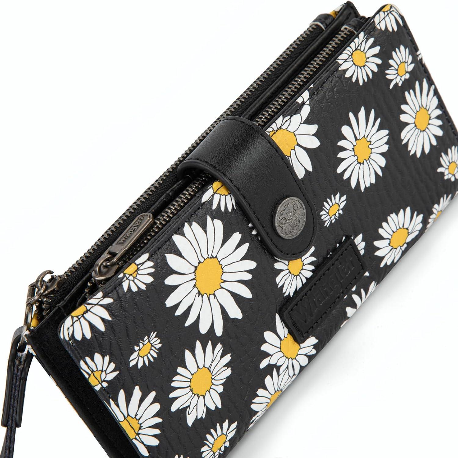 imageMontana West X Wrangler Wristlet Wallet Purple Daisy Floral Wallet Card Cases amp Money Organizers Large Capacity Bifold Wallets Ladies Female Travel Clutch Wallets with ID WindowDaisyBlack