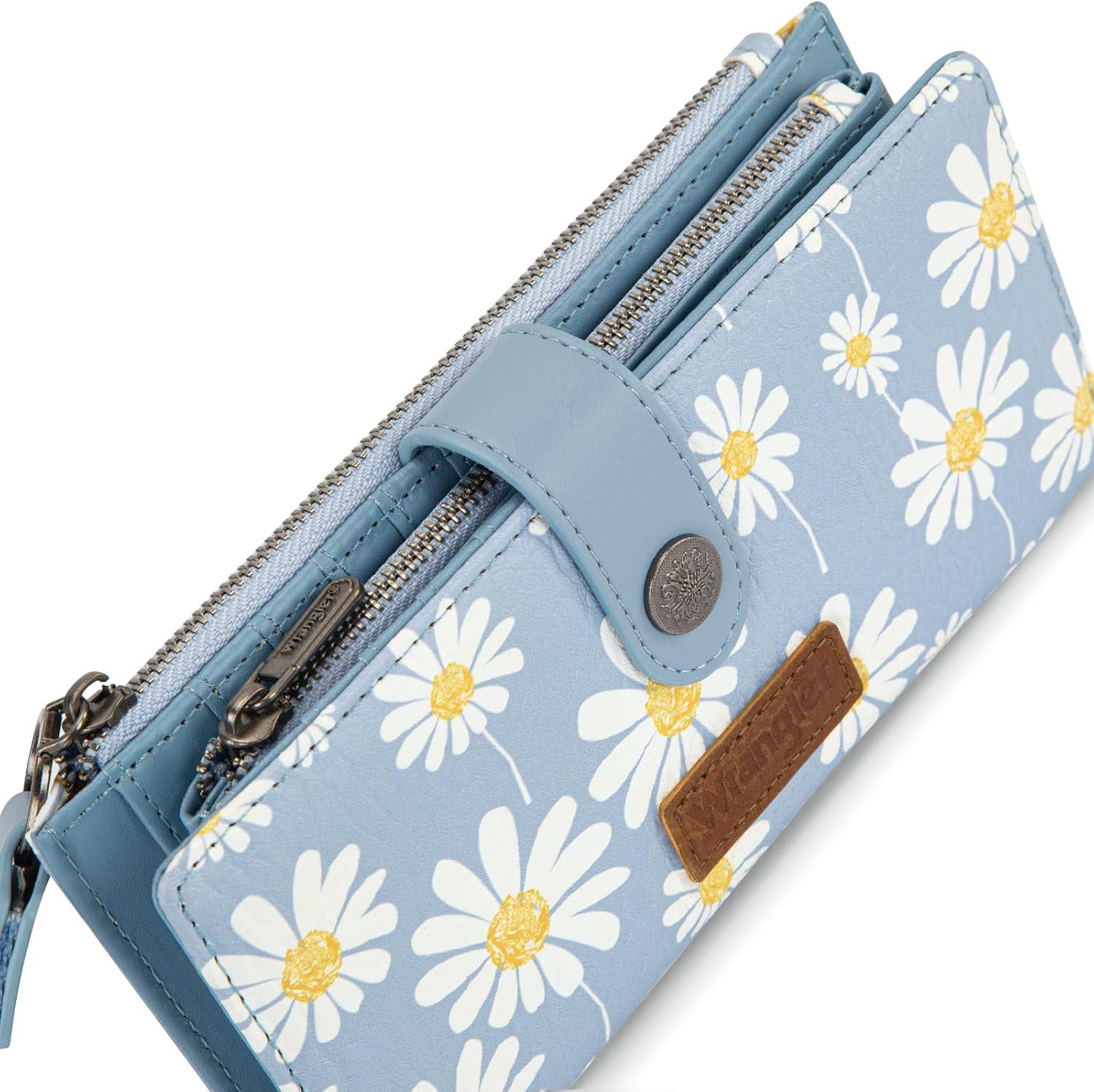 imageMontana West X Wrangler Wristlet Wallet Purple Daisy Floral Wallet Card Cases amp Money Organizers Large Capacity Bifold Wallets Ladies Female Travel Clutch Wallets with ID WindowDaisyJeans Blue