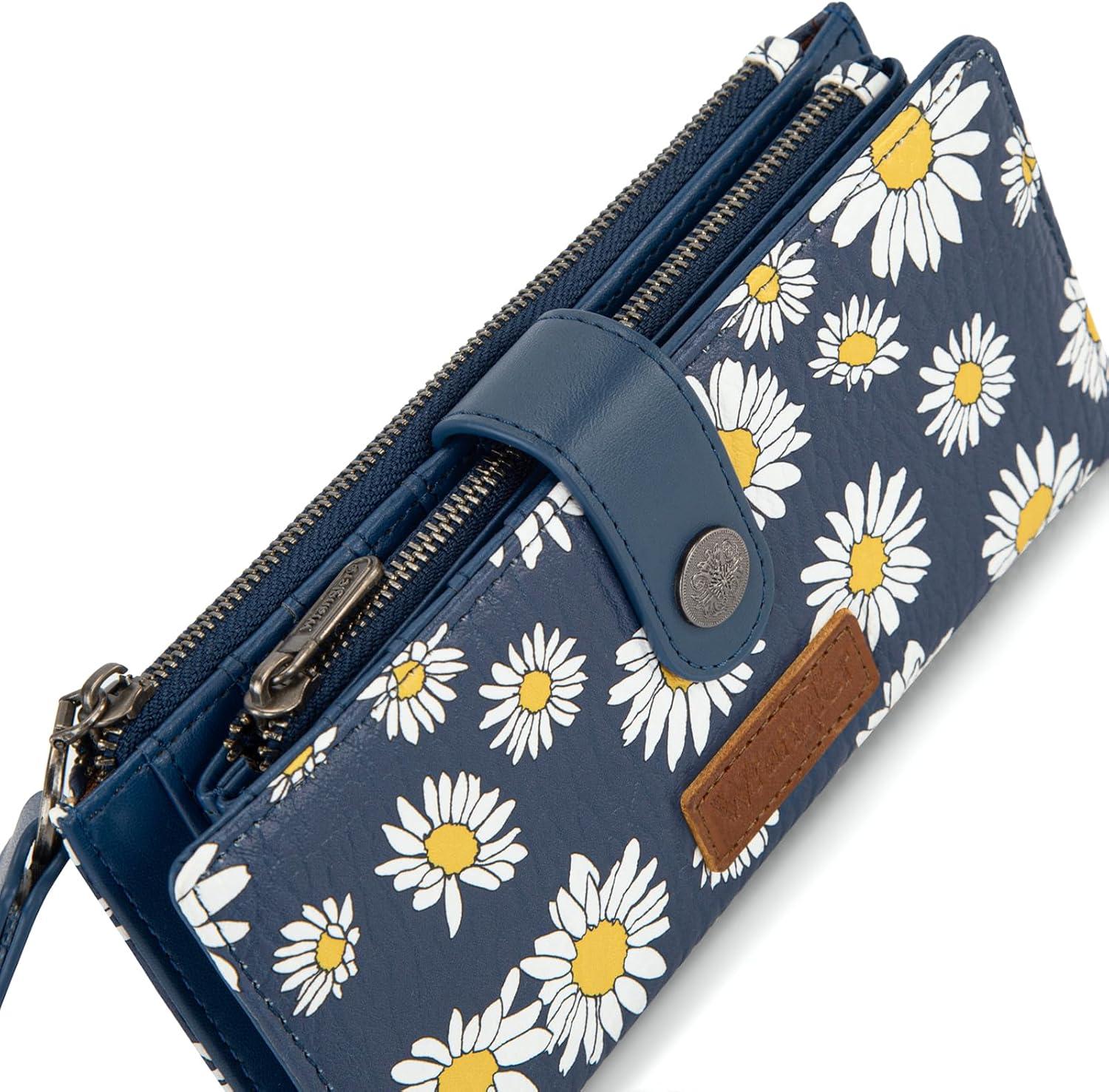 imageMontana West X Wrangler Wristlet Wallet Purple Daisy Floral Wallet Card Cases amp Money Organizers Large Capacity Bifold Wallets Ladies Female Travel Clutch Wallets with ID WindowDaisyNavy Blue