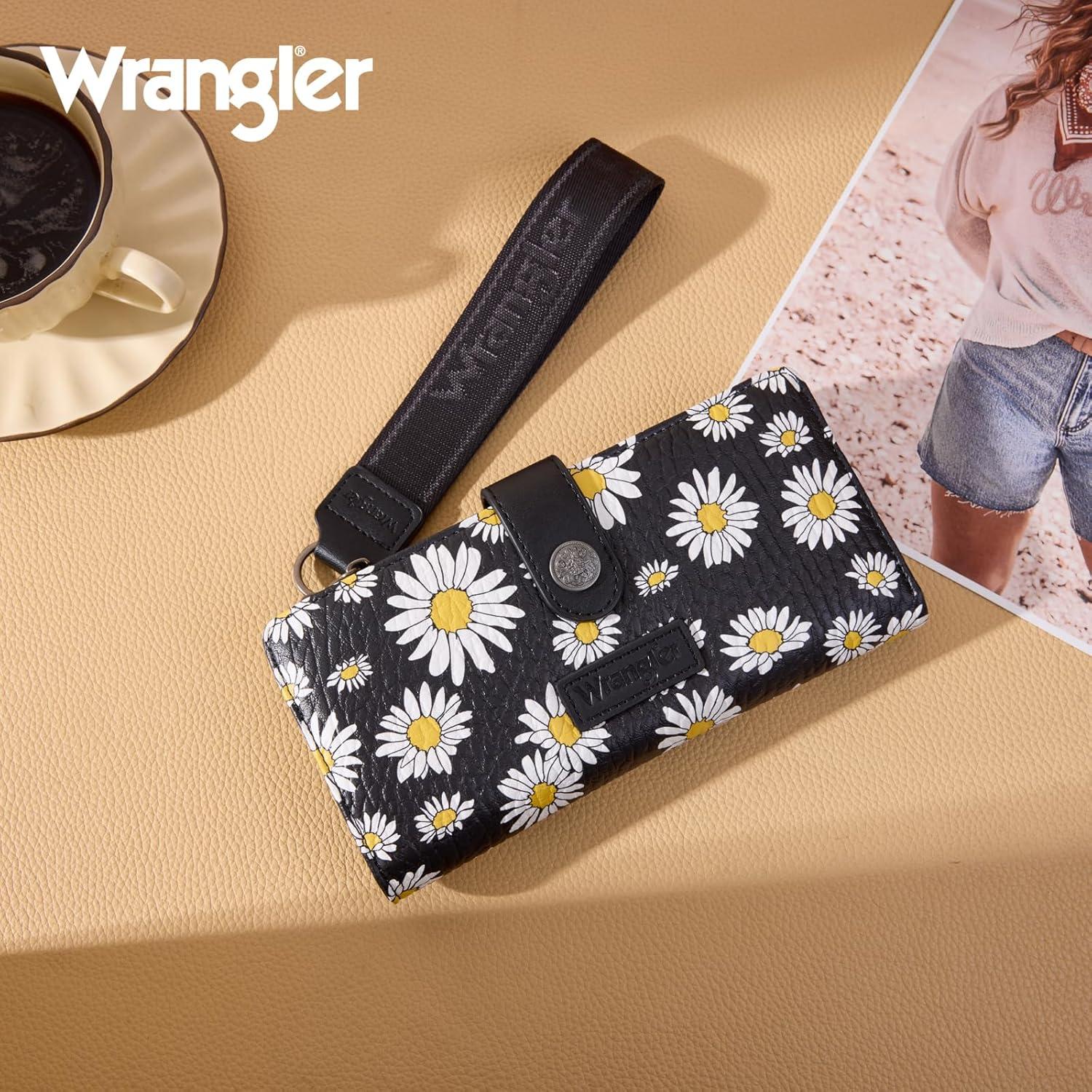 imageMontana West X Wrangler Wristlet Wallet Purple Daisy Floral Wallet Card Cases amp Money Organizers Large Capacity Bifold Wallets Ladies Female Travel Clutch Wallets with ID WindowDaisyBlack