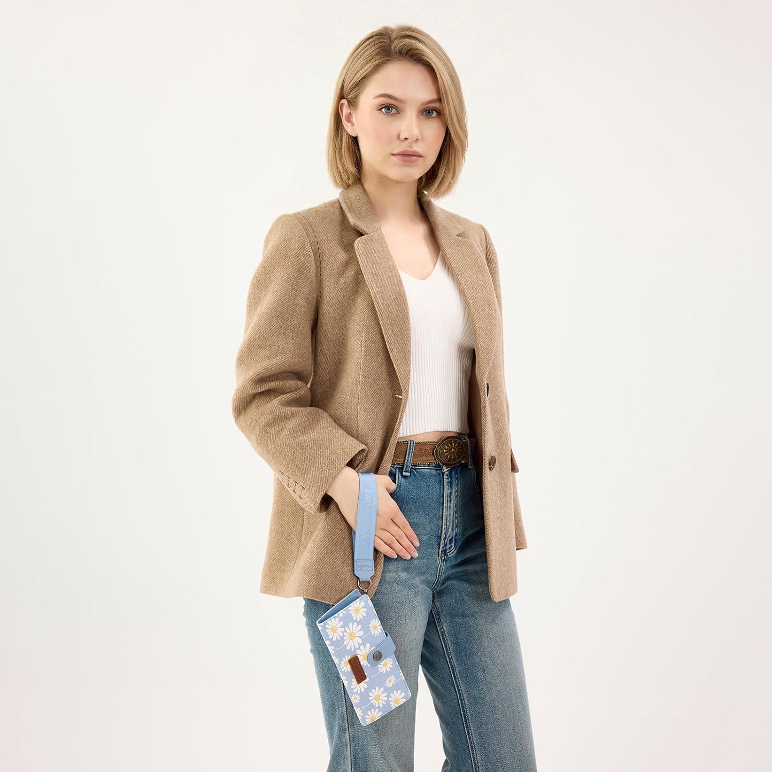 imageMontana West X Wrangler Wristlet Wallet Purple Daisy Floral Wallet Card Cases amp Money Organizers Large Capacity Bifold Wallets Ladies Female Travel Clutch Wallets with ID WindowDaisyJeans Blue