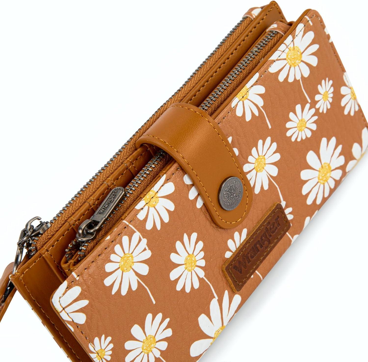 imageMontana West X Wrangler Wristlet Wallet Purple Daisy Floral Wallet Card Cases amp Money Organizers Large Capacity Bifold Wallets Ladies Female Travel Clutch Wallets with ID WindowDaisyBrown