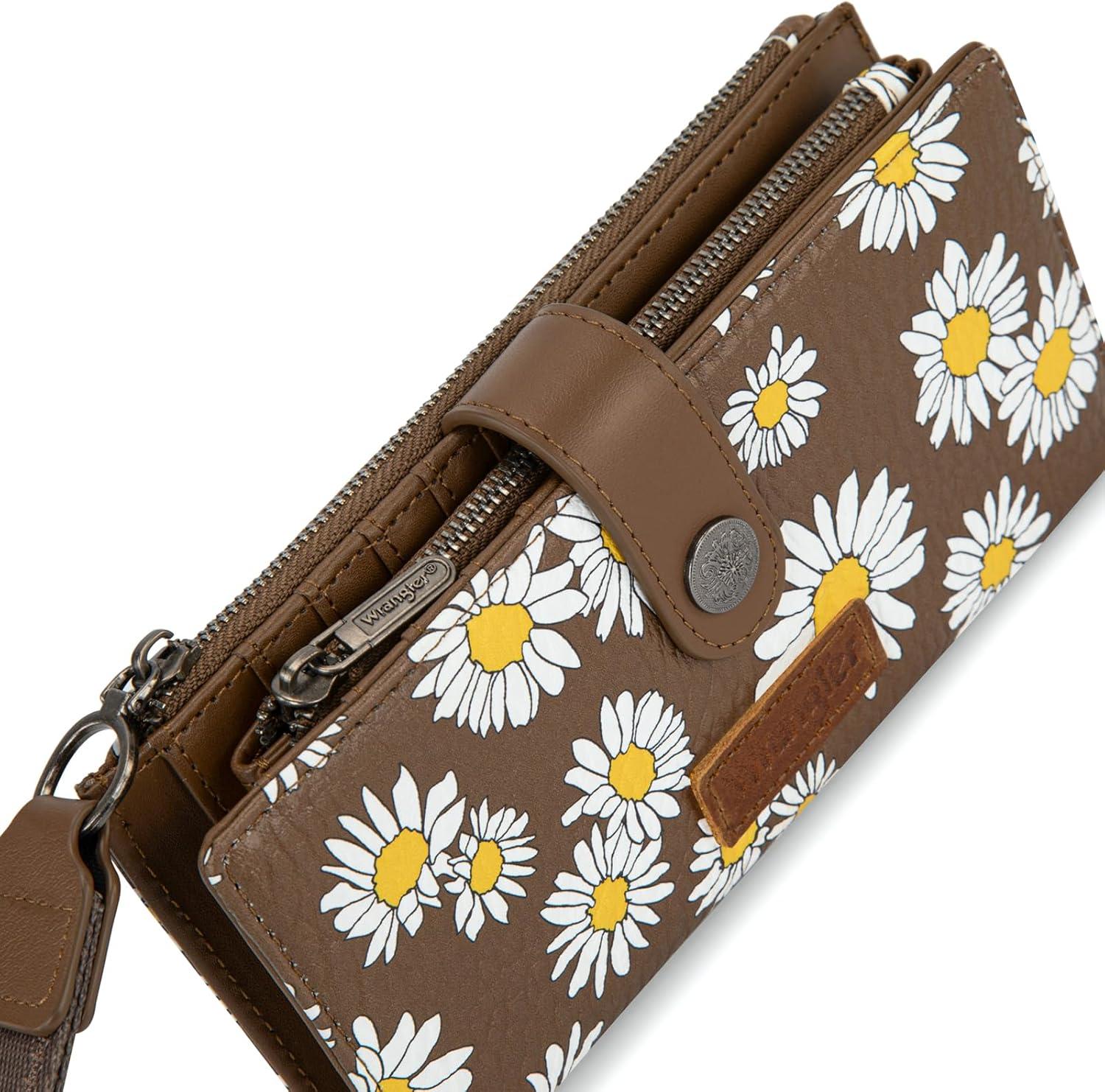 imageMontana West X Wrangler Wristlet Wallet Purple Daisy Floral Wallet Card Cases amp Money Organizers Large Capacity Bifold Wallets Ladies Female Travel Clutch Wallets with ID WindowDaisyCoffee