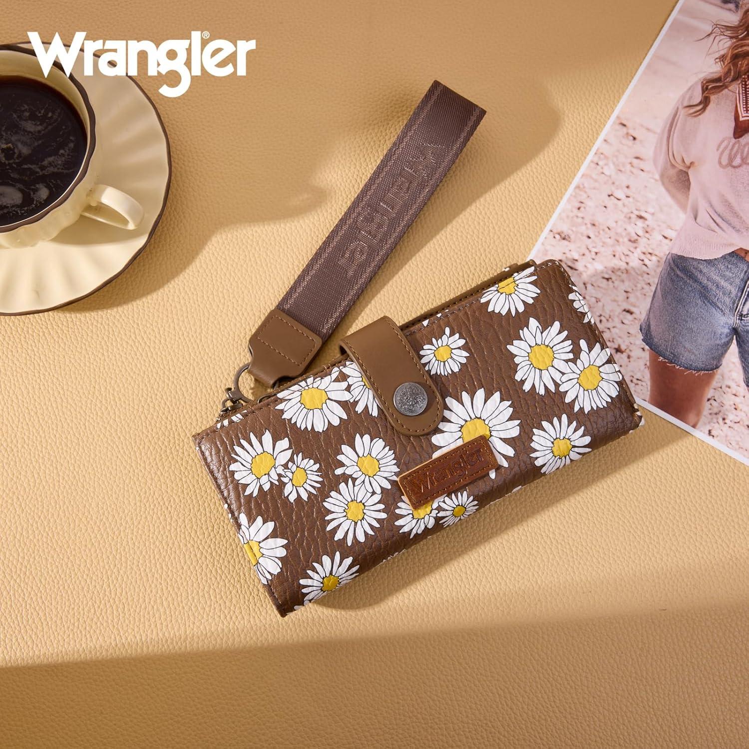 imageMontana West X Wrangler Wristlet Wallet Purple Daisy Floral Wallet Card Cases amp Money Organizers Large Capacity Bifold Wallets Ladies Female Travel Clutch Wallets with ID WindowDaisyCoffee