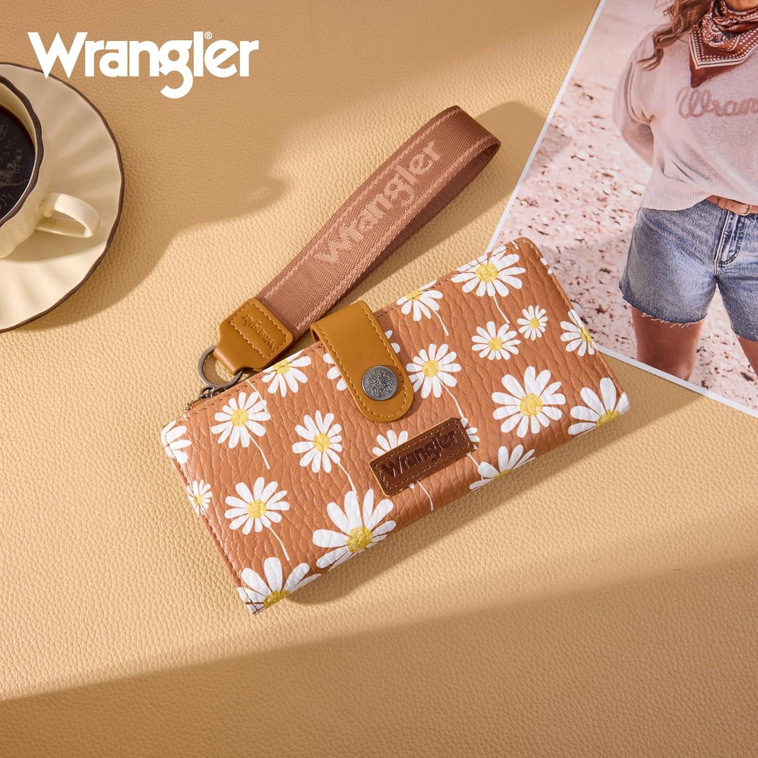 imageMontana West X Wrangler Wristlet Wallet Purple Daisy Floral Wallet Card Cases amp Money Organizers Large Capacity Bifold Wallets Ladies Female Travel Clutch Wallets with ID WindowDaisyBrown