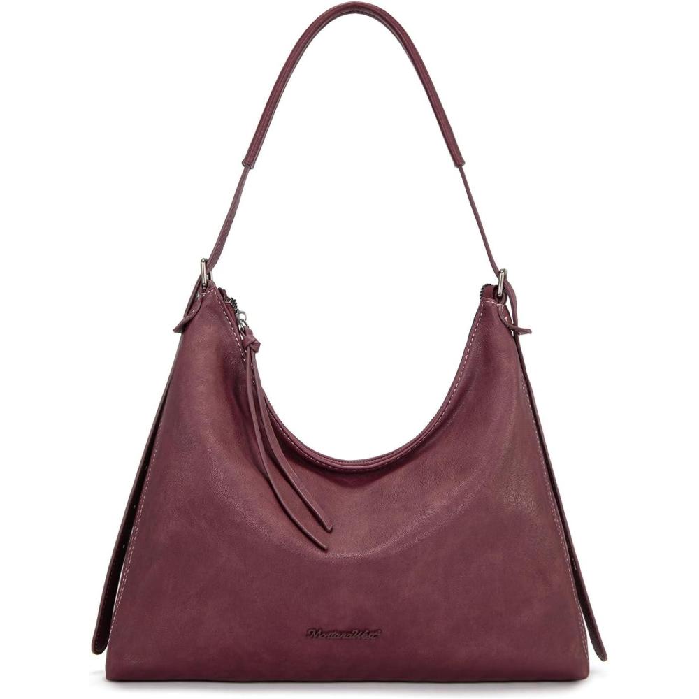 imageMontana West Hobo Bags for Women Slouchy Shoulder Handbags Ultra Soft Vegan Leather Ladies Crossbody Purse With ZipperBurgundy