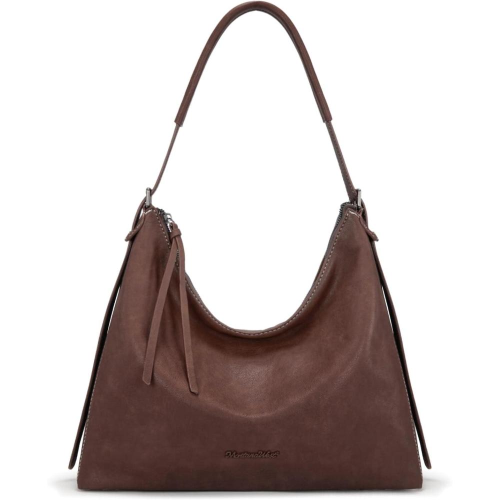imageMontana West Hobo Bags for Women Slouchy Shoulder Handbags Ultra Soft Vegan Leather Ladies Crossbody Purse With ZipperCoffee