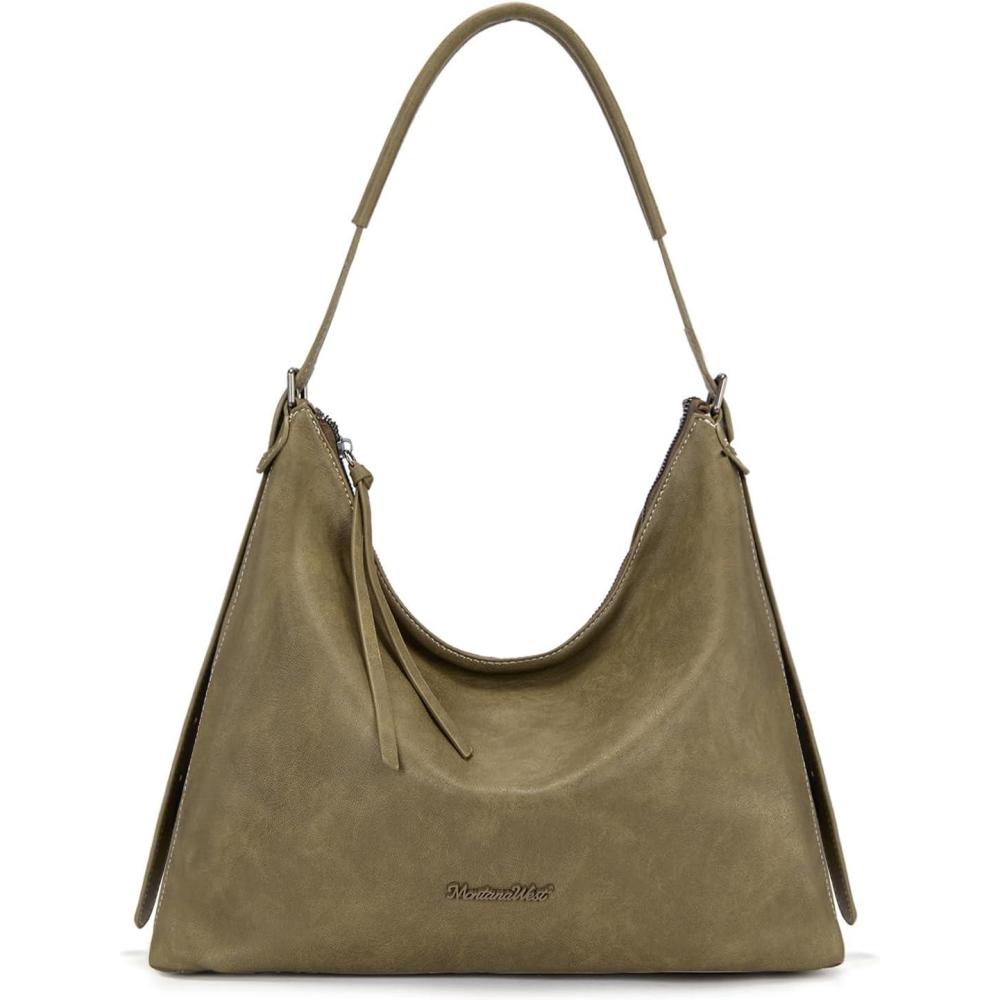 imageMontana West Hobo Bags for Women Slouchy Shoulder Handbags Ultra Soft Vegan Leather Ladies Crossbody Purse With ZipperGreen Dark