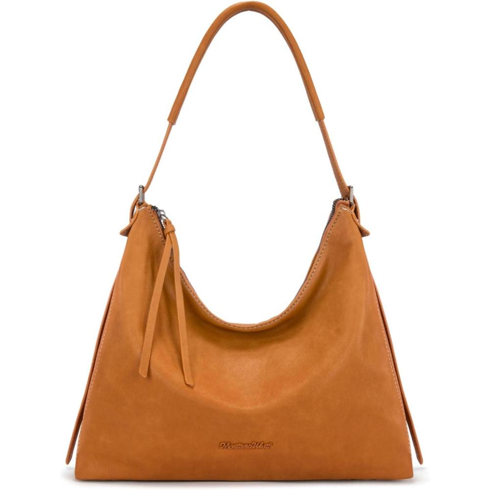 imageMontana West Hobo Bags for Women Slouchy Shoulder Handbags Ultra Soft Vegan Leather Ladies Crossbody Purse With ZipperLight Brown