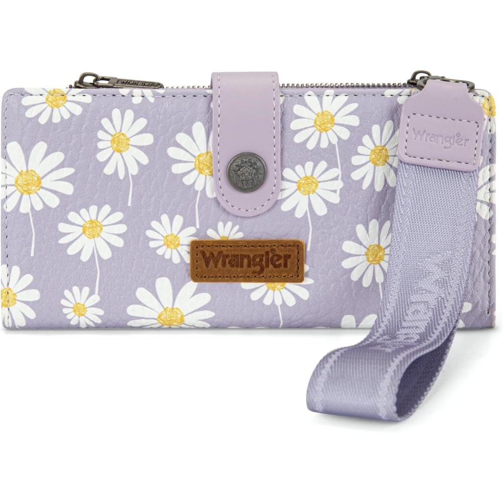 imageMontana West X Wrangler Wristlet Wallet Purple Daisy Floral Wallet Card Cases amp Money Organizers Large Capacity Bifold Wallets Ladies Female Travel Clutch Wallets with ID WindowDaisyPurple