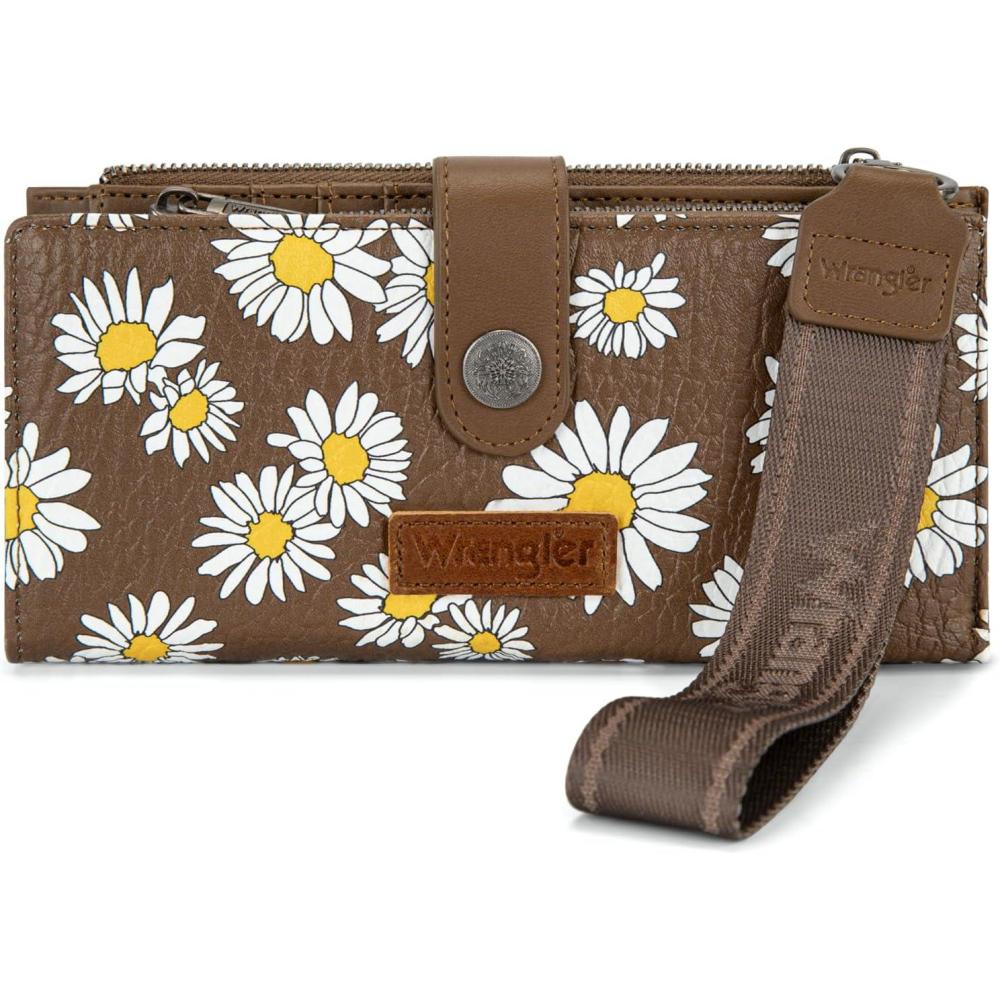 imageMontana West X Wrangler Wristlet Wallet Purple Daisy Floral Wallet Card Cases amp Money Organizers Large Capacity Bifold Wallets Ladies Female Travel Clutch Wallets with ID WindowDaisyCoffee